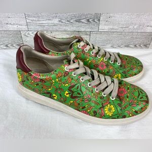 Tory Burch Howell Court Floral Wallpaper Leather Sneakers Women's US Size 8